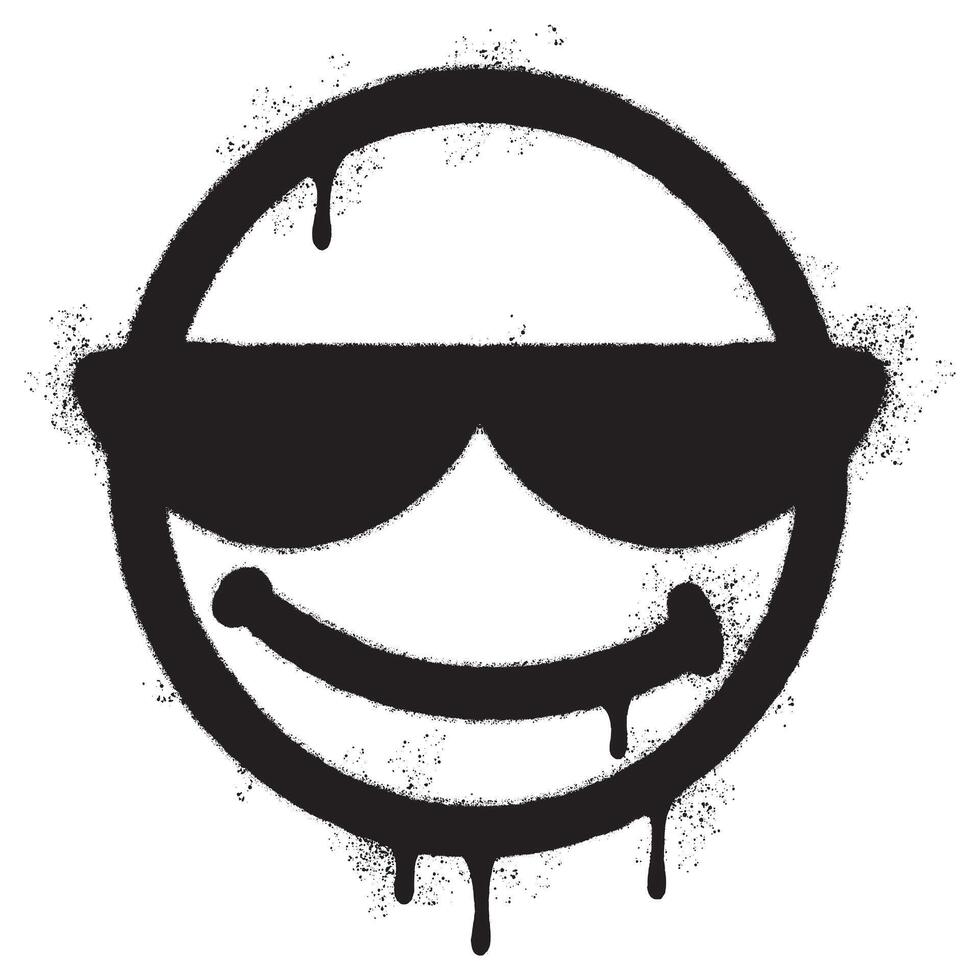 Graffiti Emoticon cool lächelnd Gesicht mit Sonnenbrille isoliert mit ein Weiß Hintergrund. vektor