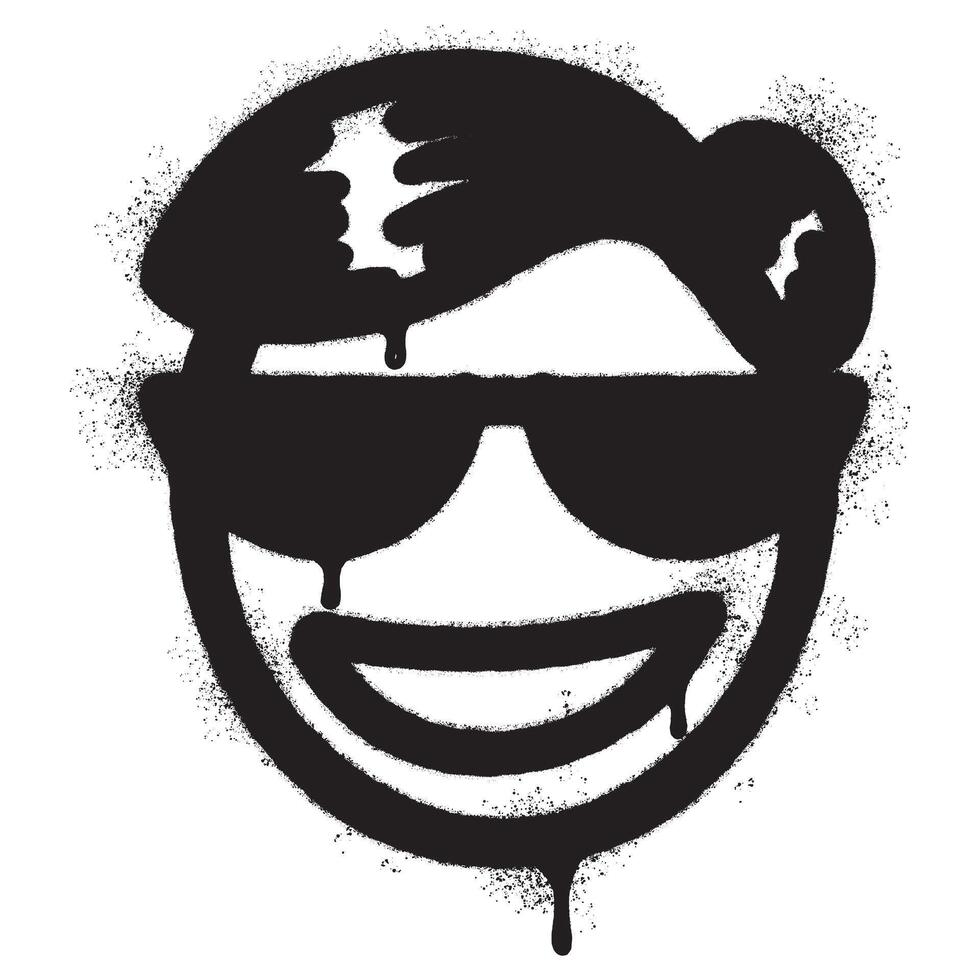 graffiti uttryckssymbol Häftigt leende ansikte med solglasögon isolerat med en vit bakgrund. vektor