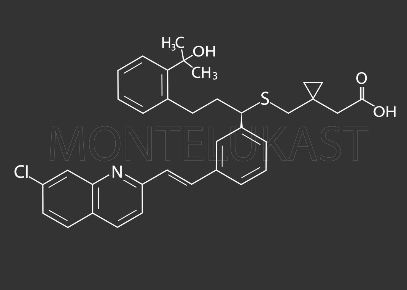 montelukast molekyl skelett- kemisk formel vektor