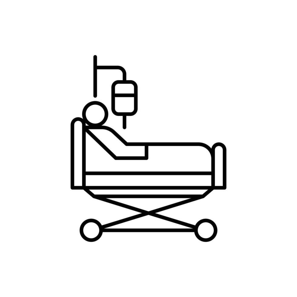 man i en sjukhus säng ikon. enkel översikt stil. patient, person, sjuk man, sjuk, avdelning, liggande, hälsa, medicinsk begrepp. tunn linje symbol. vektor illustration isolerat.