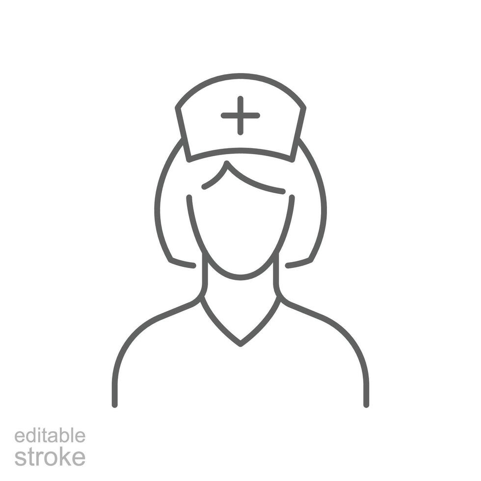 sjuksköterska ikon. enkel översikt stil. läkare, kvinna, människor, kvinna, flicka, läkare, hälsa, medicinsk, sjukhus personal begrepp. tunn linje symbol. vektor illustration isolerat. redigerbar stroke.