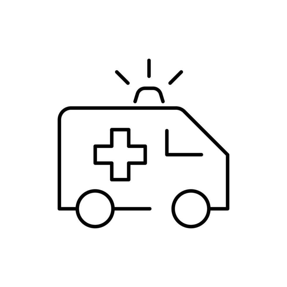 Krankenwagen Symbol. einfach Gliederung Stil. Notfall, zuerst Rettung Auto, Lieferwagen, Sanitäter, medizinisch, Sirene, LKW, Transport Konzept. dünn Linie Symbol. Vektor Illustration isoliert.