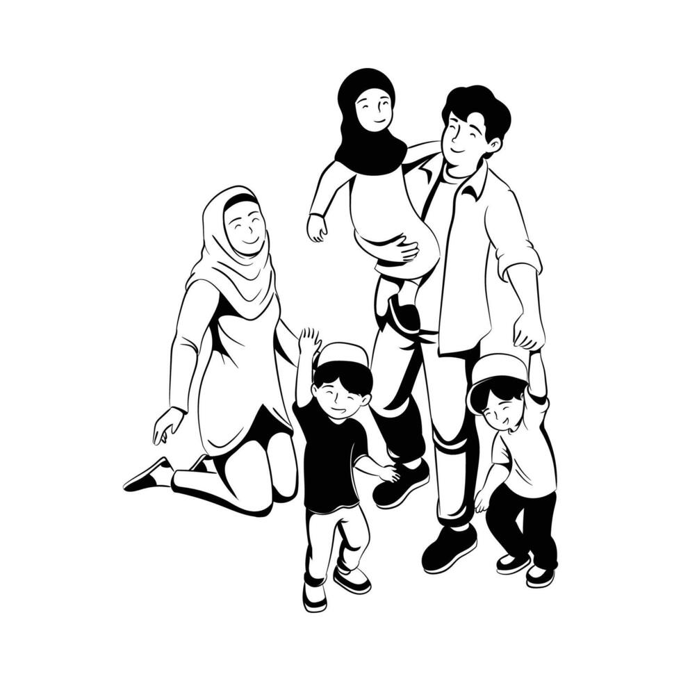 glücklich Muslim Familie, eben Vektor Illustration