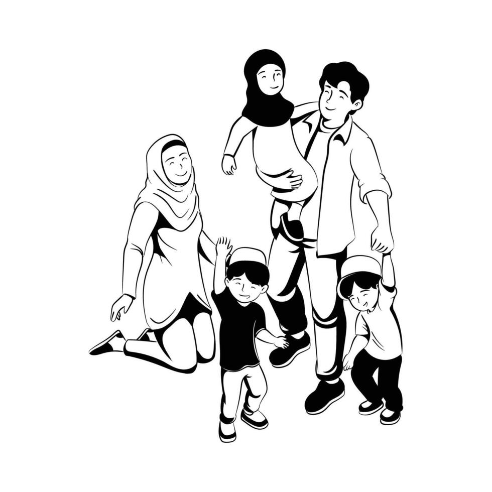 Lycklig muslim familj, platt vektor illustration