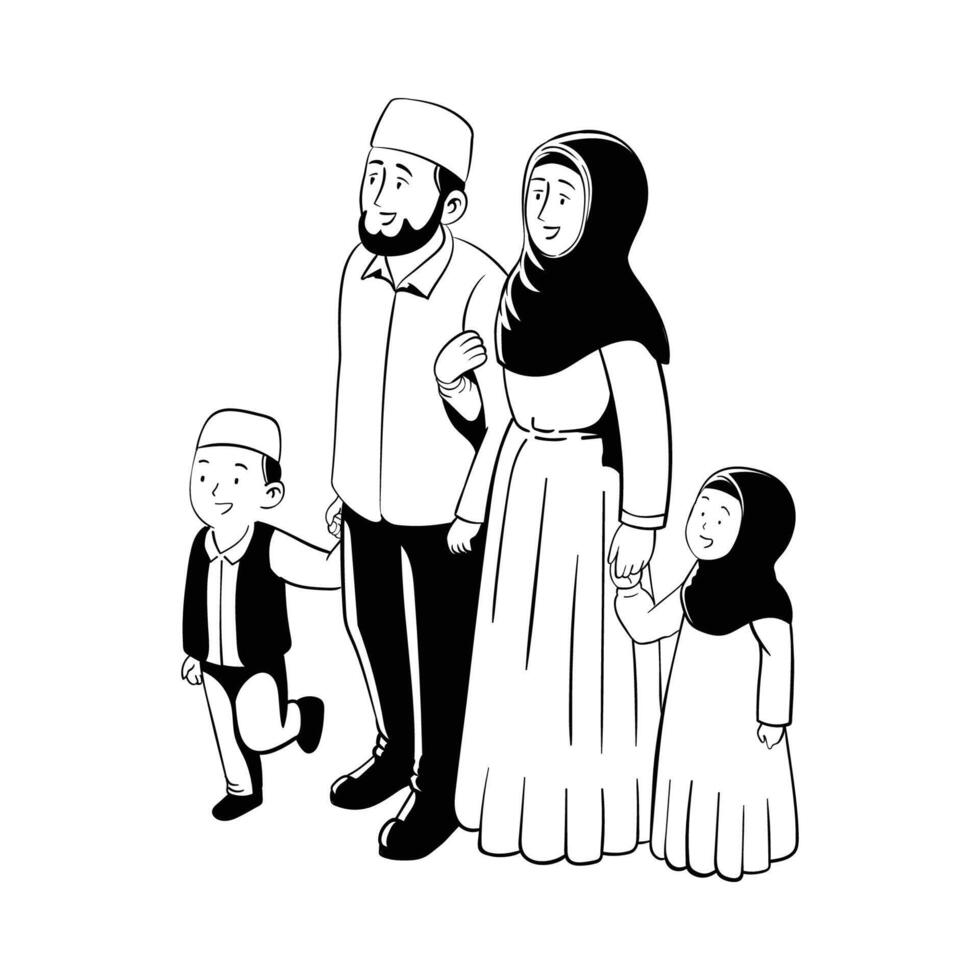glücklich Muslim Familie, eben Vektor Illustration