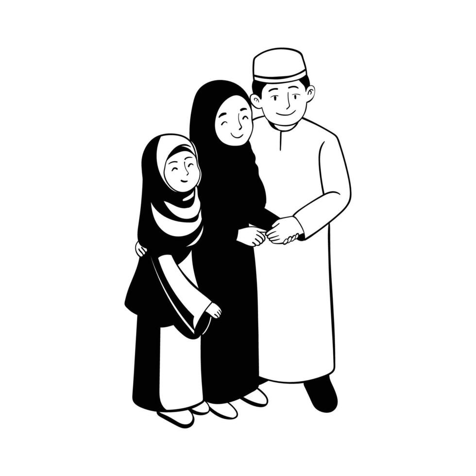 glücklich Muslim Familie, eben Vektor Illustration