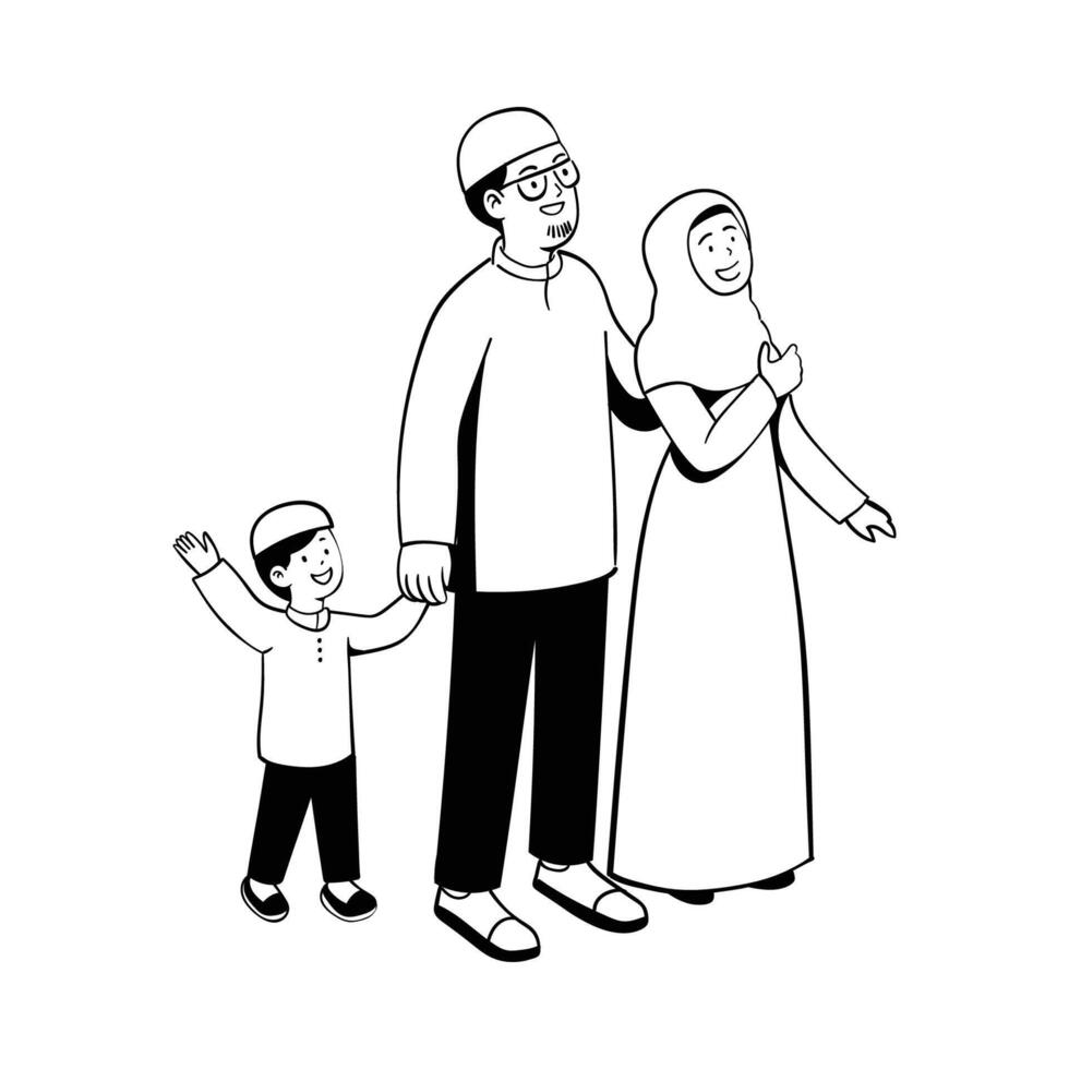 Lycklig muslim familj, platt vektor illustration