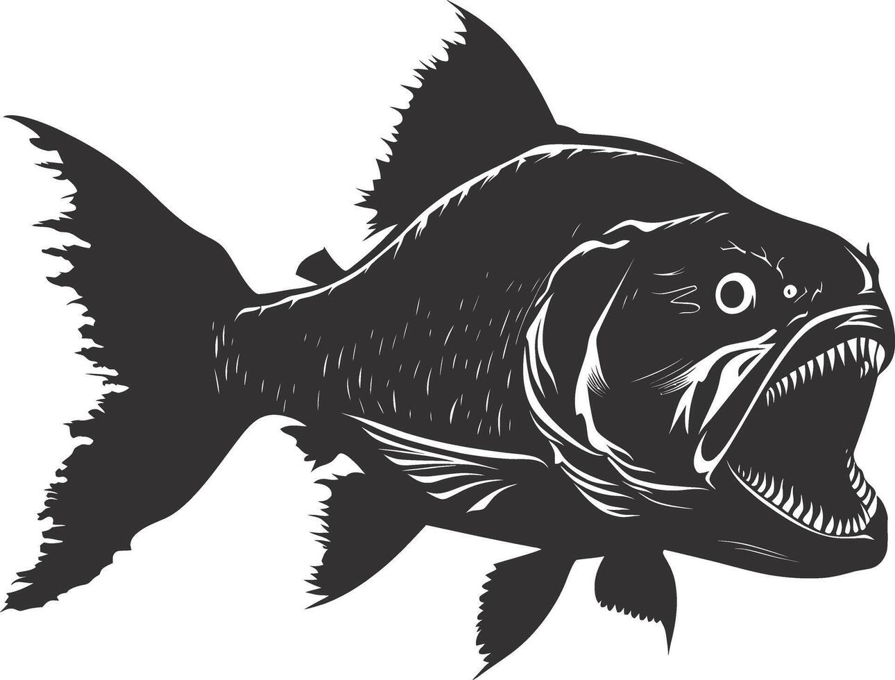 ai generiert Silhouette Piranha Fisch Tier schwarz Farbe nur voll Körper vektor