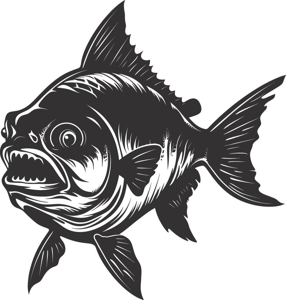 ai generiert Silhouette Piranha Fisch Tier schwarz Farbe nur voll Körper vektor