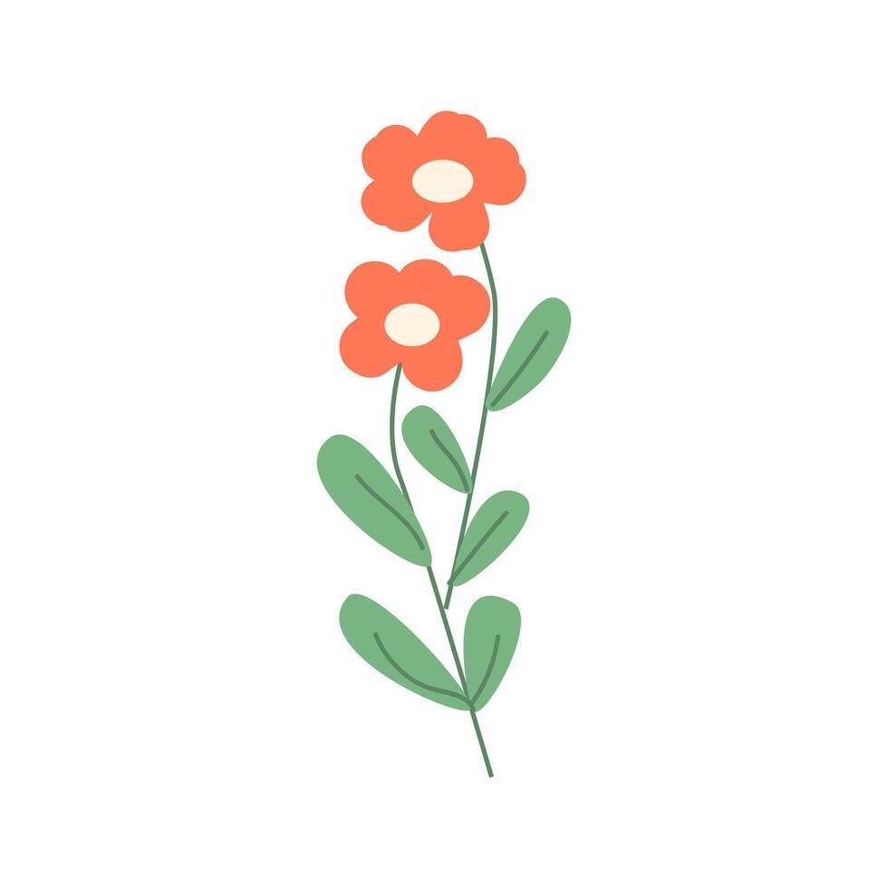 Hand gezeichnet rot Frühling Blume mit Blätter Vektor Illustration. können benutzt zum Dekoration Banner, Gruß Karte, Einladung Dekor.