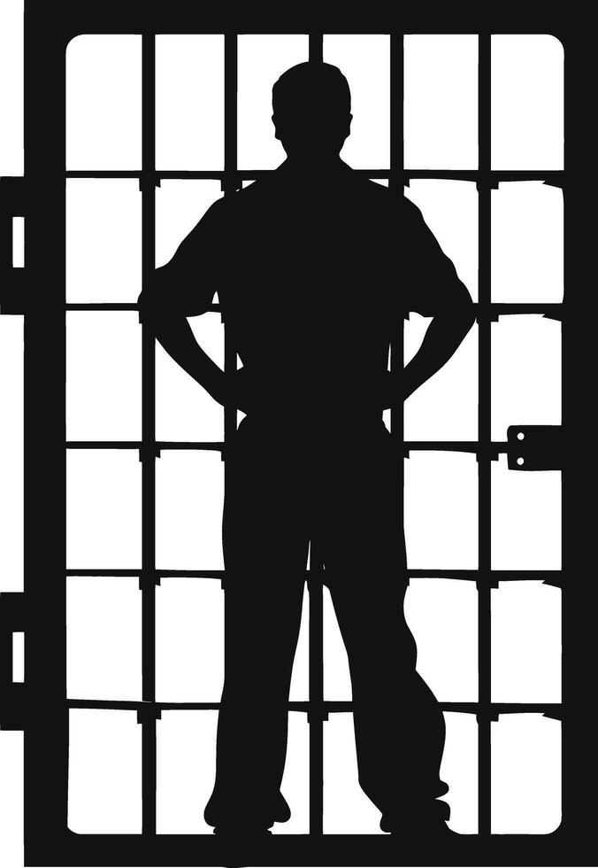 ai generiert Silhouette Häftling im Gefängnis schwarz Farbe nur voll Körper vektor