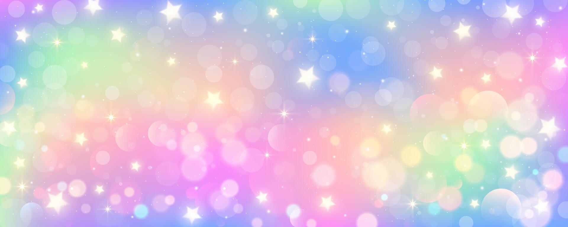 Rosa Einhorn Himmel mit Sterne. süß lila Pastell- Hintergrund. Fantasie träumend Galaxis und Magie wellig Raum mit Fee Licht. Vektor Illustration