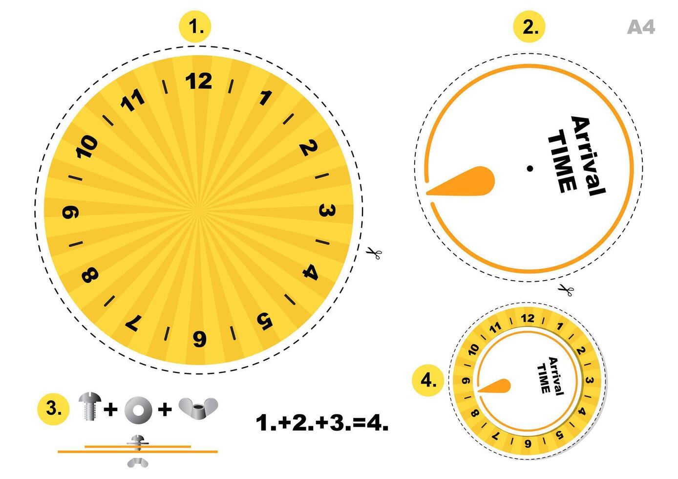 einfach DIY Auto Parkplatz Rabatt Timer, Uhr Ankunft Zeit Anzeige, druckbar a4 vektor