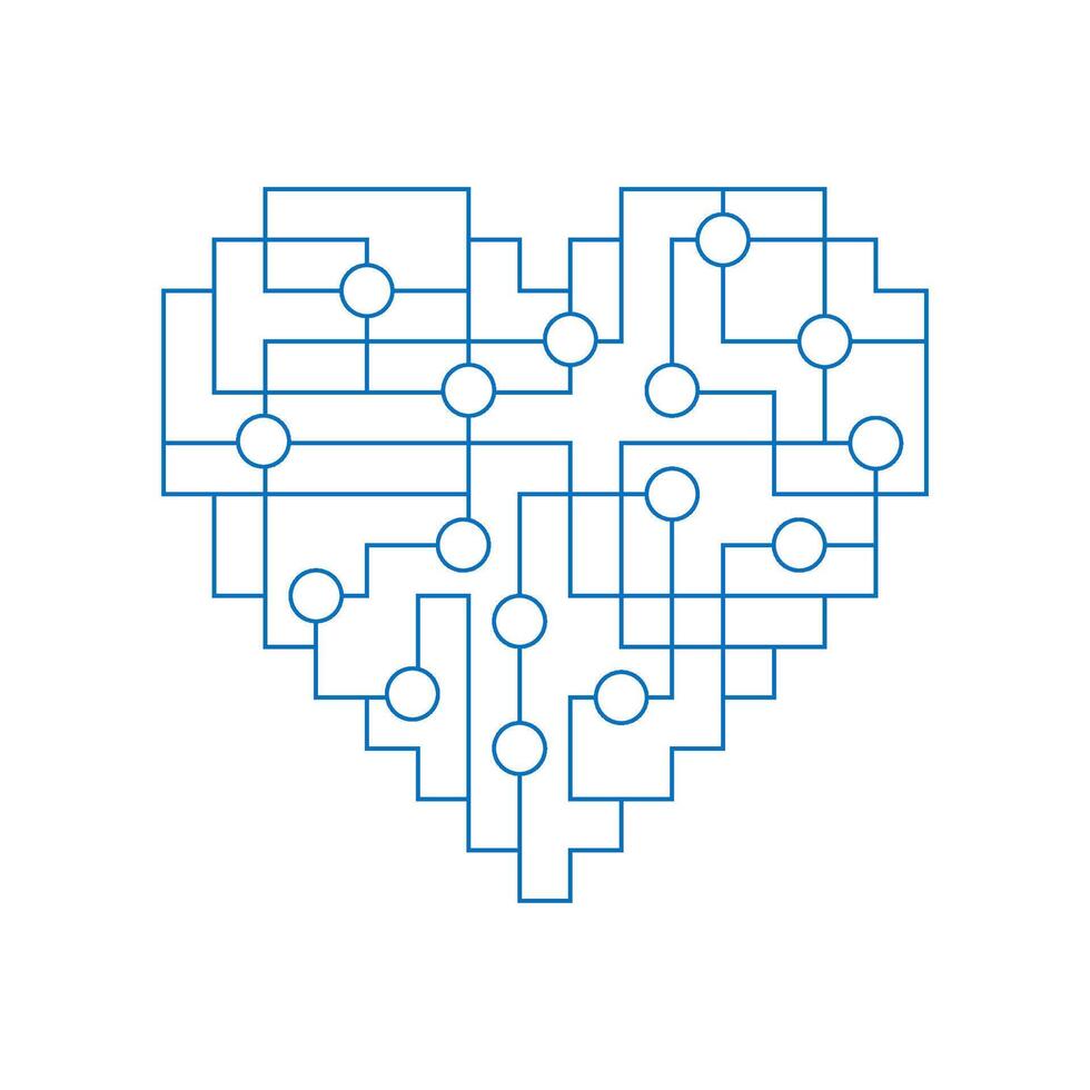 Herz gemacht von gedruckt linear Schaltkreis Tafel. Vektor geometrisch Logo