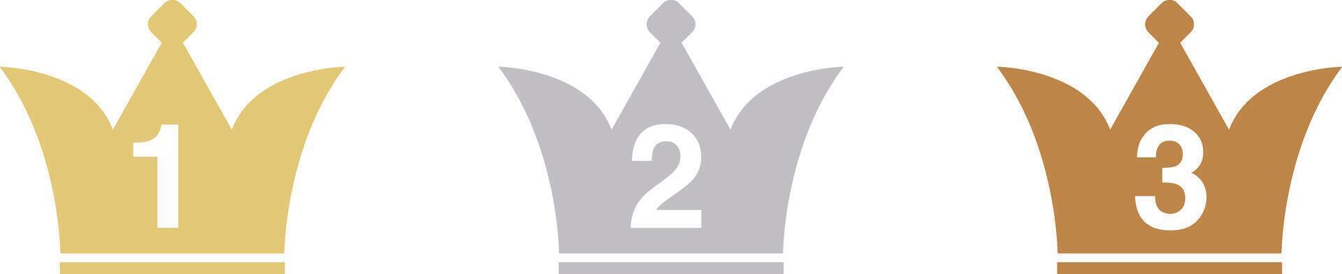 krona ikon uppsättning för ranking .tre färger guld, silver, brons vektor