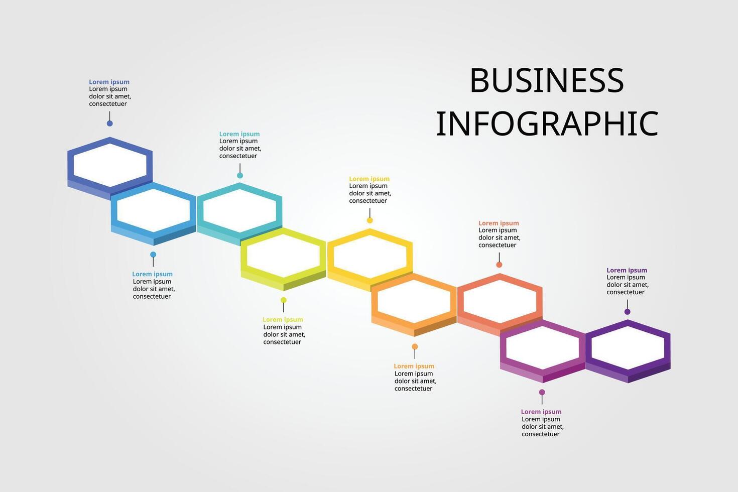 hexagon steg mall för infographic för presentation för 9 element vektor