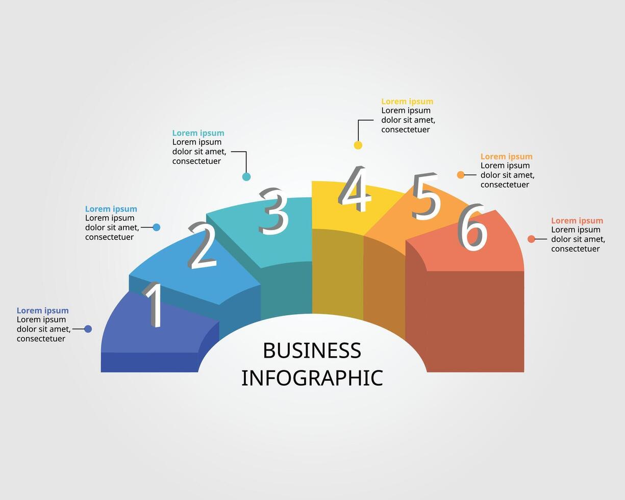 cirkel paj nivå Diagram mall för infographic för presentation för 6 element vektor