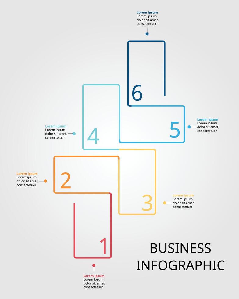 fyrkant tidslinje Diagram mall för infographic för presentation för 6 element vektor