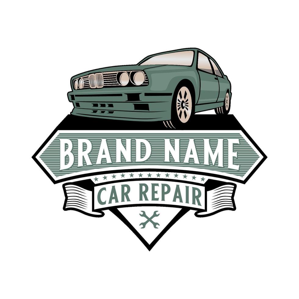 klassisk bil vektor logotyp. bil och garage bil reparera affär design