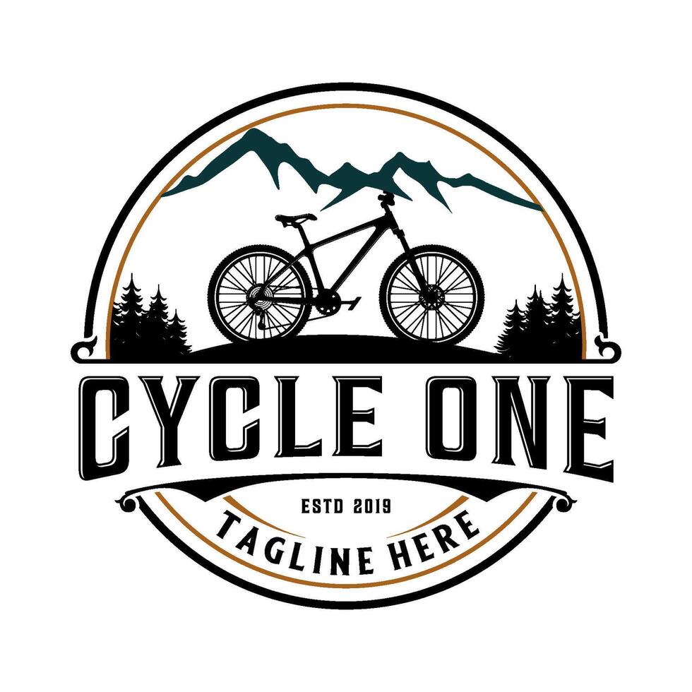 cykel vektor logotyp. cykel och berg i en cirkel.
