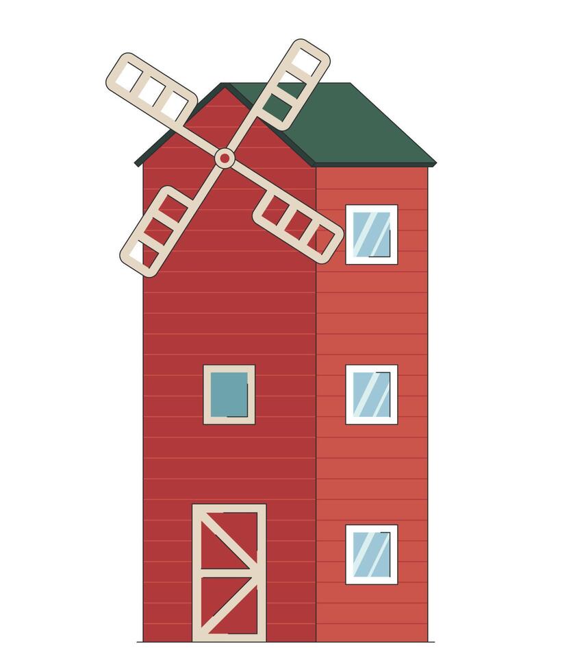 rot rustikal hölzern Windmühle Karikatur eben Stil vektor