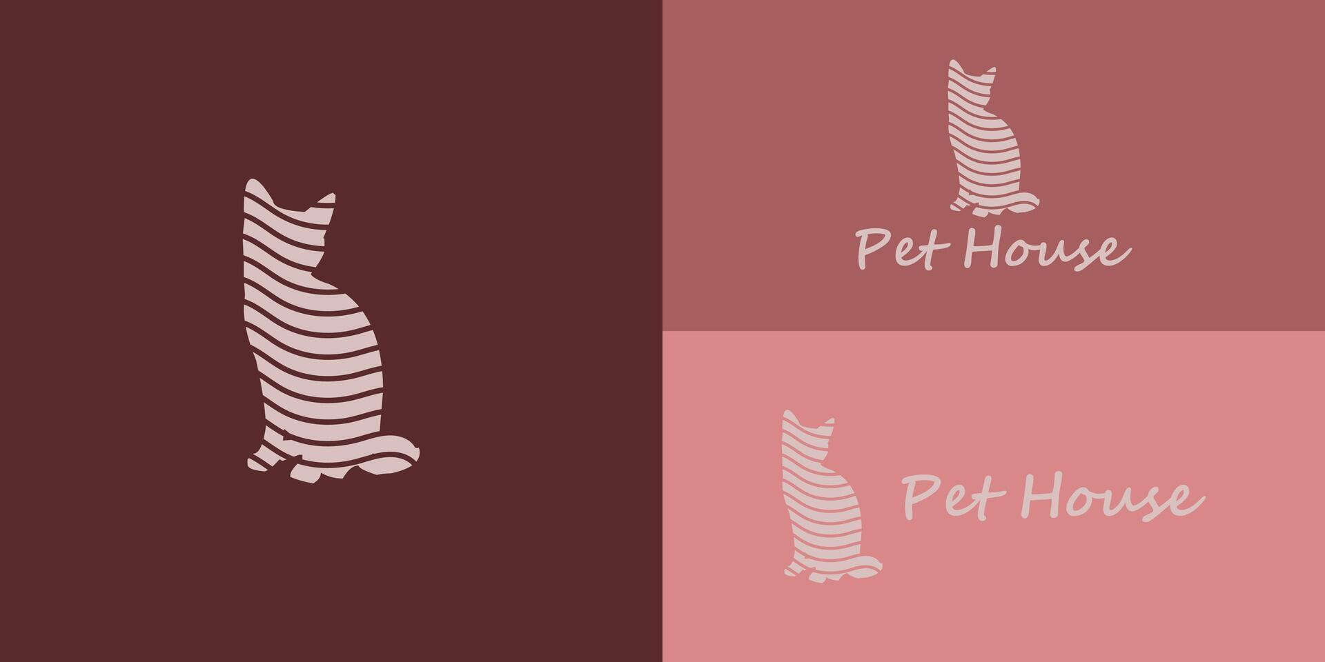 Silber Silhouette Katze Linie Logo vorgestellt mit mehrere rot Hintergrund Farben. das Logo ist geeignet zum ein Haustier Geschäft Logo Design Inspiration Vorlage. Haustier Logo Design Vorlage. Vektor Katze unterzeichnen.