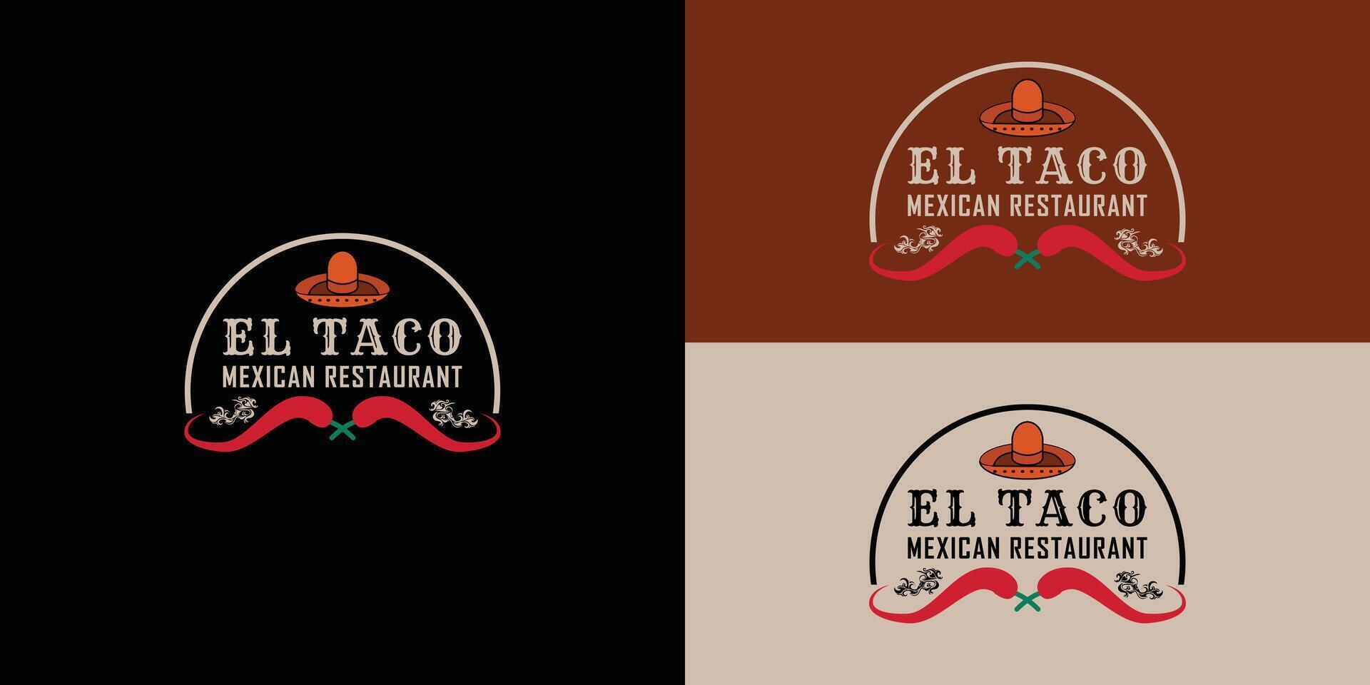 Mexikaner Hut und Kreuz rot Chili Logo angewendet zum das Mexikaner Restaurant Logo Design Inspiration. Chili Pfeffer mit künstlerisch Muster Mexikaner Flagge zum Taco Soße Logo Design vektor