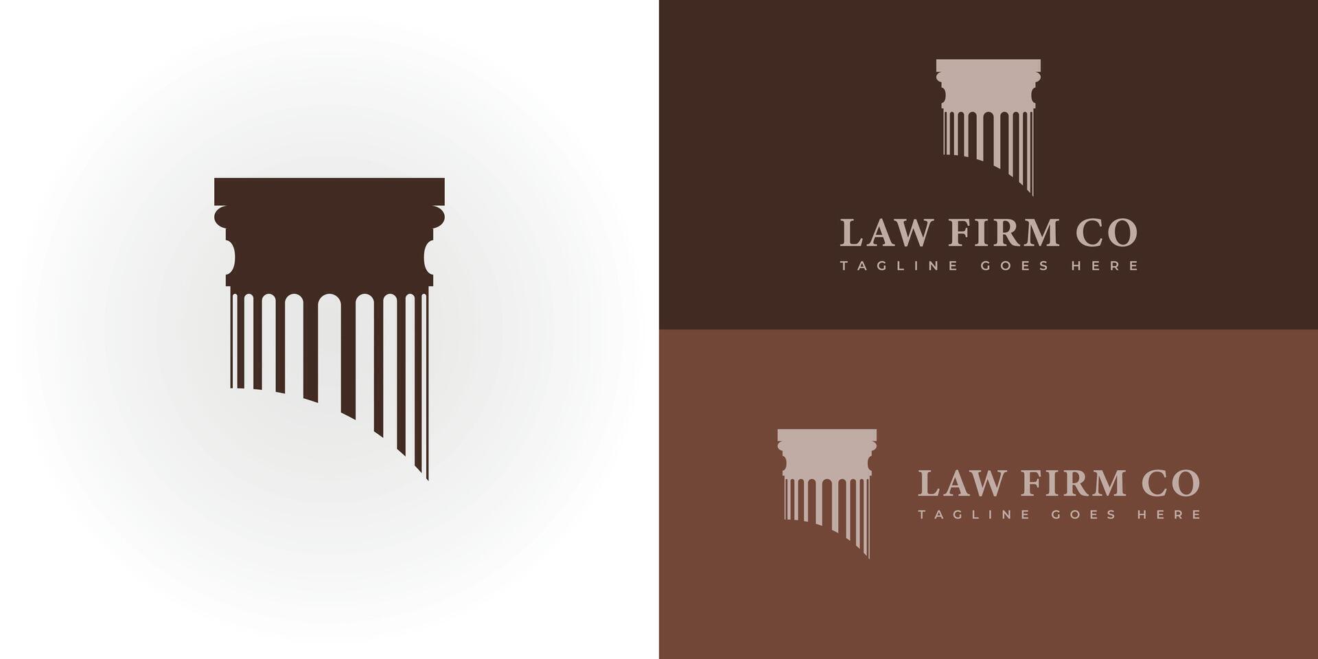 abstrakt shioulette pelare och text lag fast logotyp i brun Färg presenteras med flera olika vit och brun bakgrund färger. de logotyp är lämplig för lag och Rättslig företag logotyp design inspiration vektor