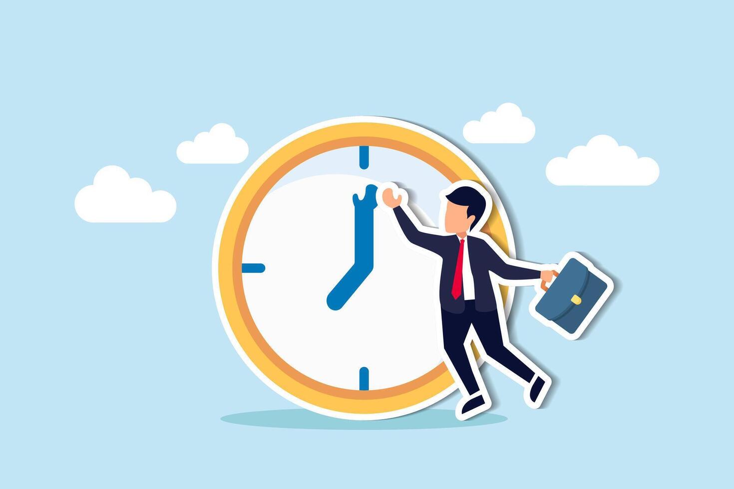 Wirksam Zeit Verwaltung stellt sicher rechtzeitig Fertigstellung von Aufgaben und Termine, erhöhen Produktivität Konzept, Clever Geschäftsmann feiern seine Arbeit durch Hallo fünf mit Minute Hand auf das Timer Uhr. vektor