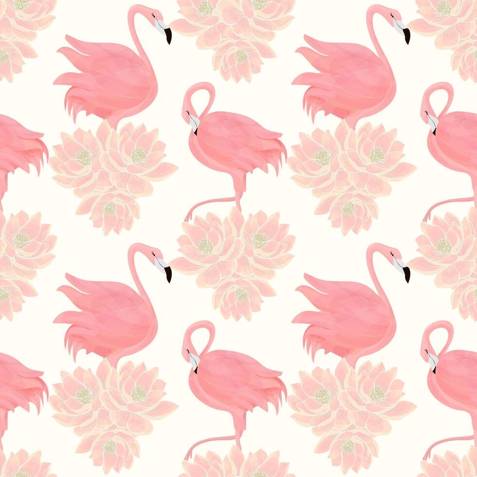 rosa flamingo i rosa lotus sömlös mönster för tyger och tapeter, papper vektor