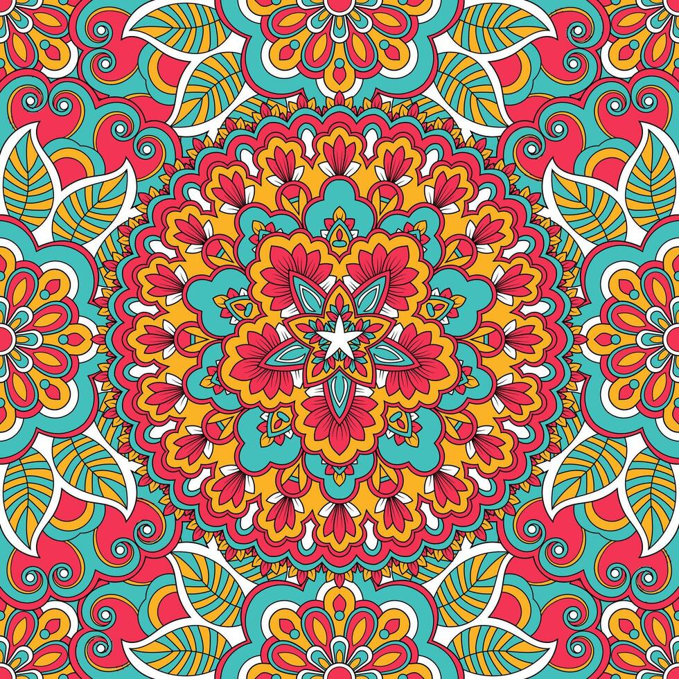 bunt Blumen- Mandala Hintergrund Vektor Hand gezeichnet Gekritzel Kunst dekorativ Blume Färbung Buch Seite Profi Vektor