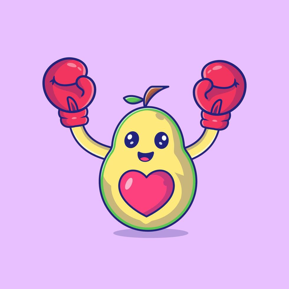 söt avokado innehav boxning handskar karaktär vektor ikon illustration