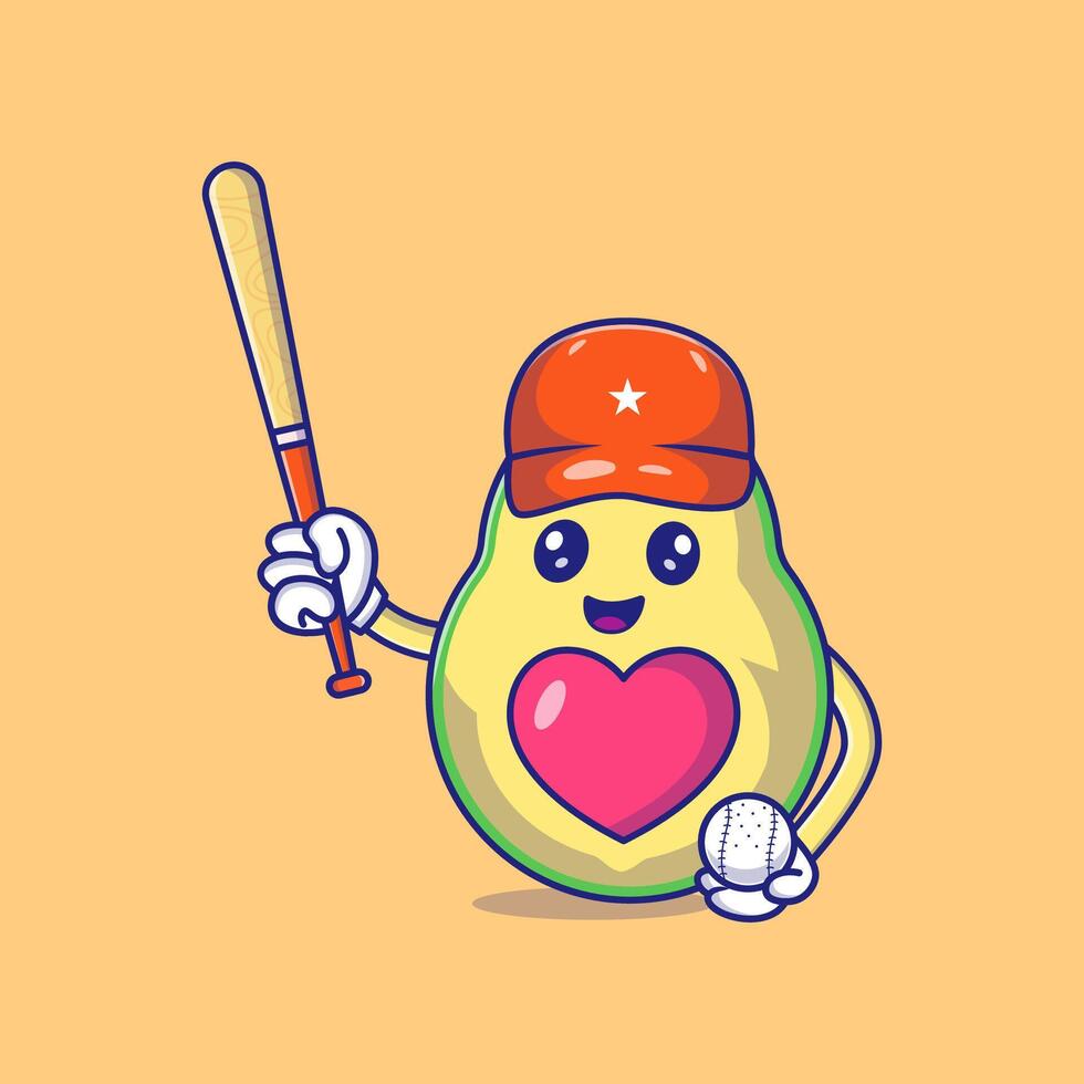 süß Avocado halten Baseball Stock Vektor Symbol Illustration