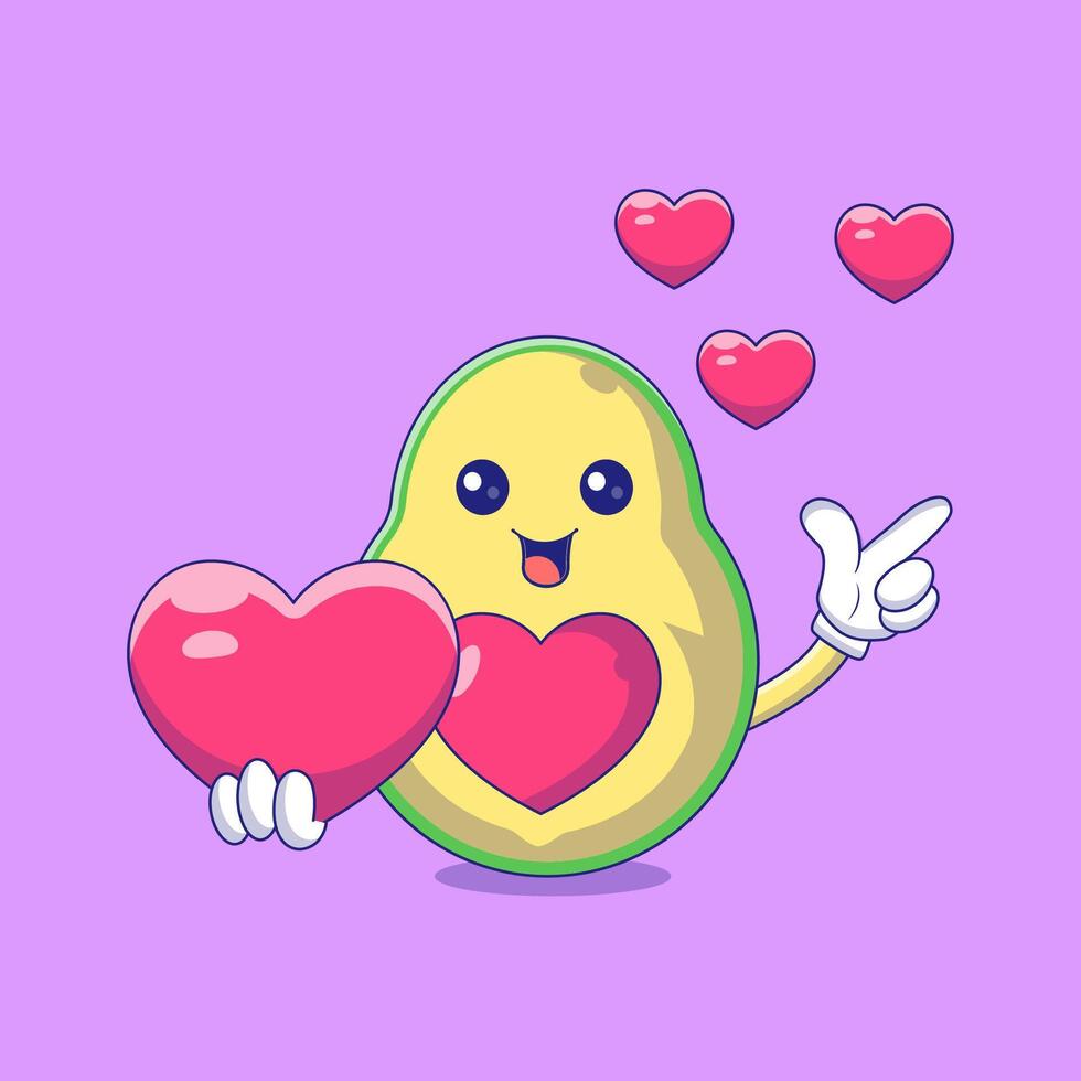 süß Avocado halten Liebe Maskottchen Charakter Vektor Symbol Illustration