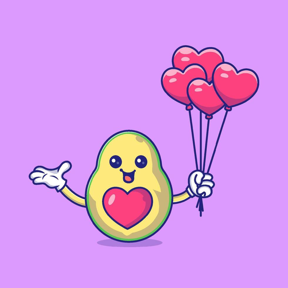 söt avokado innehav kärlek ballonger maskot karaktär vektor ikon illustration