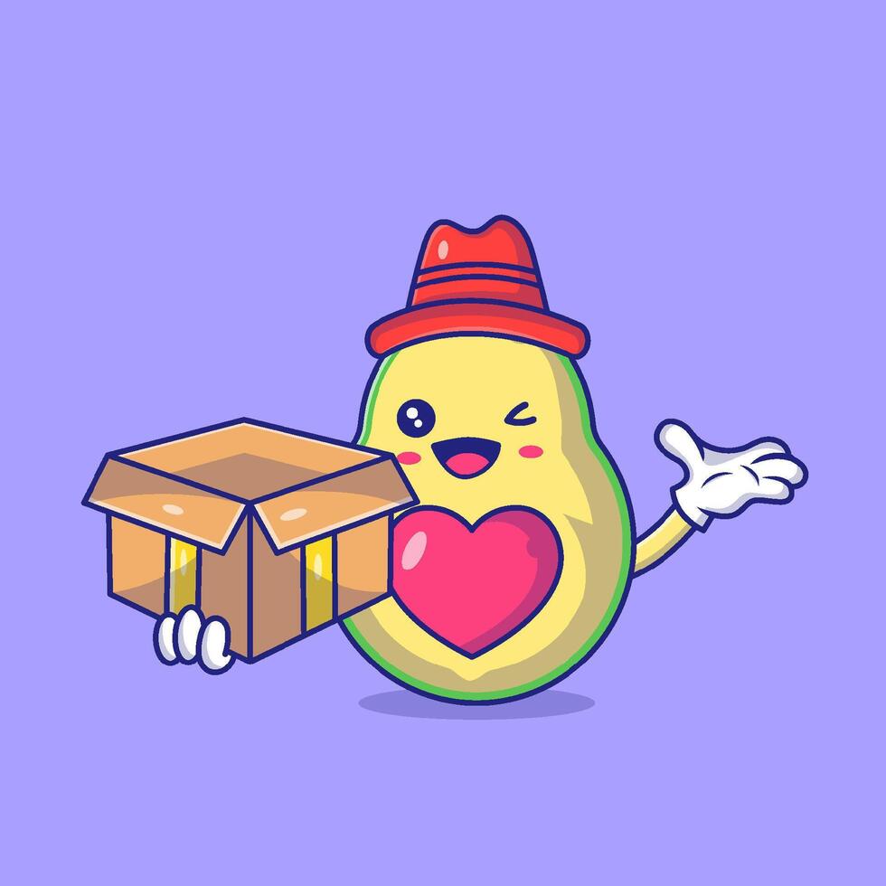 süß Avocado halten ein Box Maskottchen Charakter Vektor Symbol Illustration