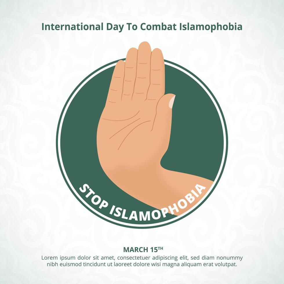 fyrkant internationell dag till bekämpa islamofobi bakgrund med en sluta händer symbol vektor