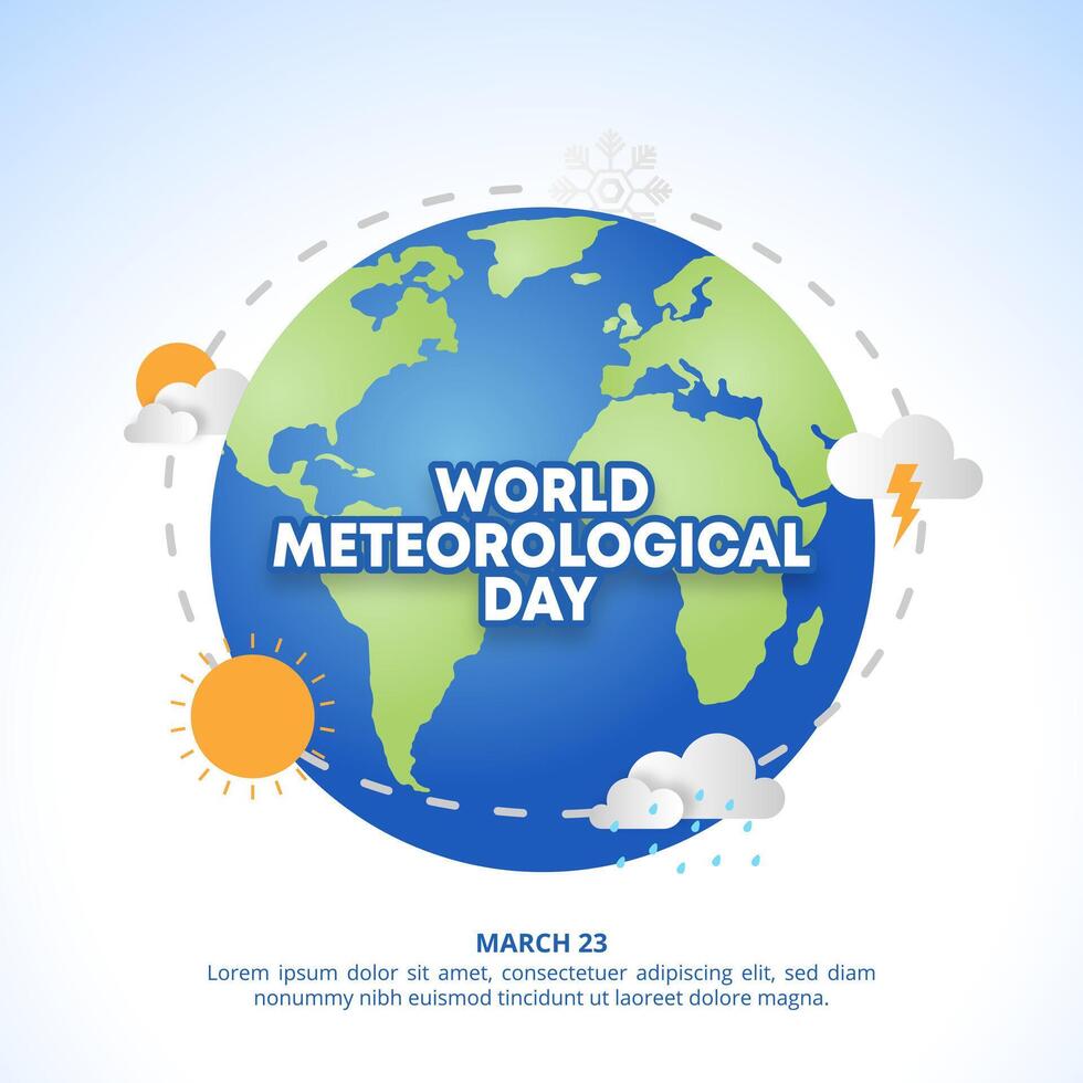 fyrkant värld meteorologiska dag bakgrund med illustration av väder vektor