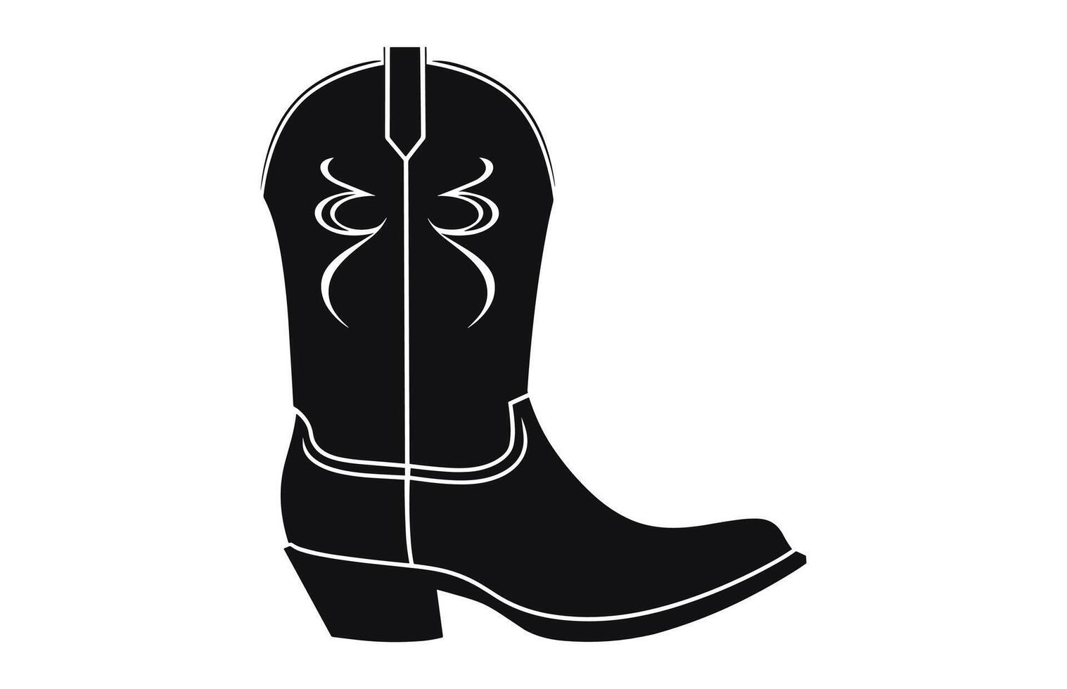 Cowboy Stiefel mit Ornament. Cowboy Western und wild Westen Thema.Cowboy Stiefel Illustration. Cowboy Stiefel Absätze Vektor Silhouette Illustration Satz.