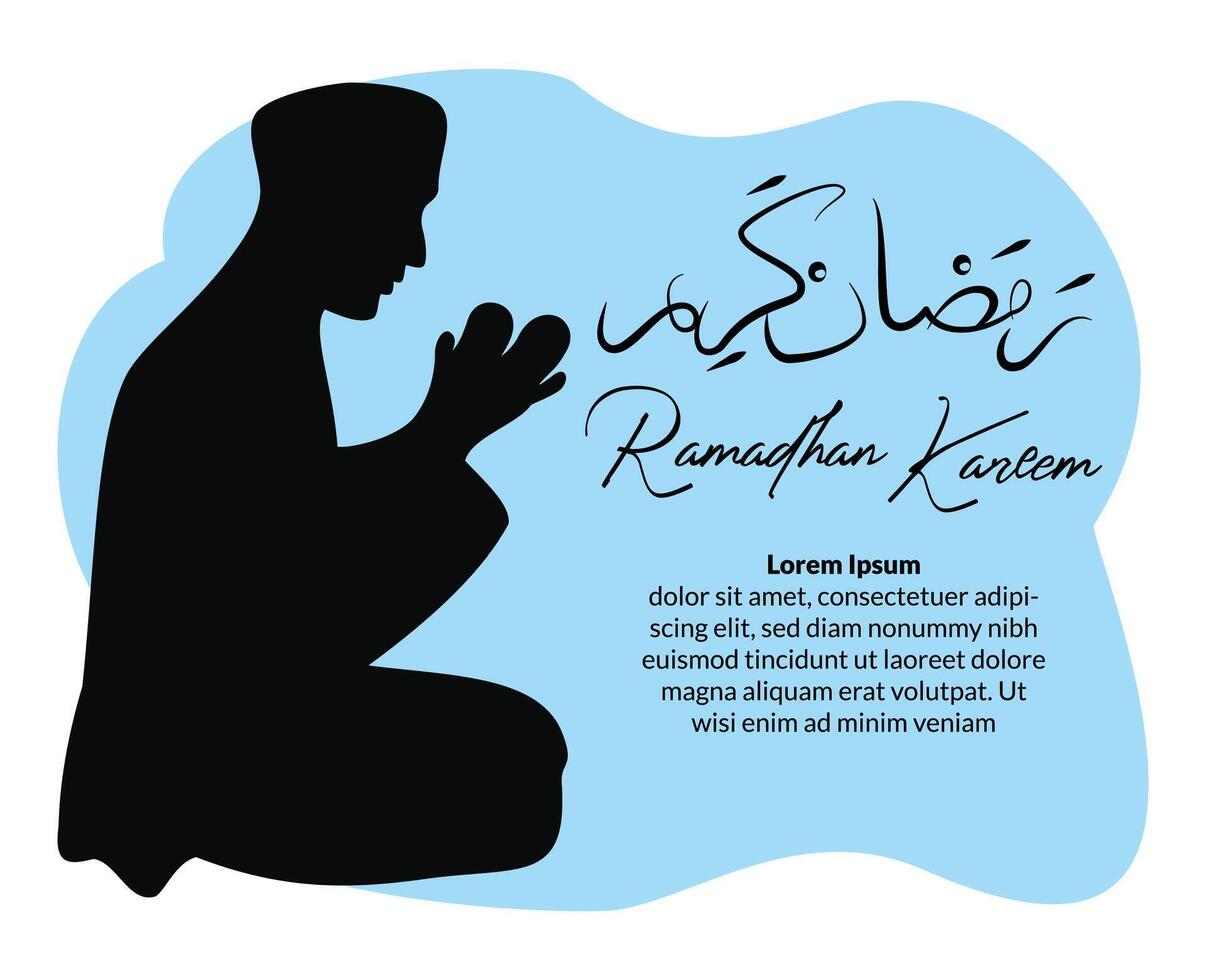 silhuett muslim man Sammanträde på de bön matta medan bön- i Ramadhan månad vektor