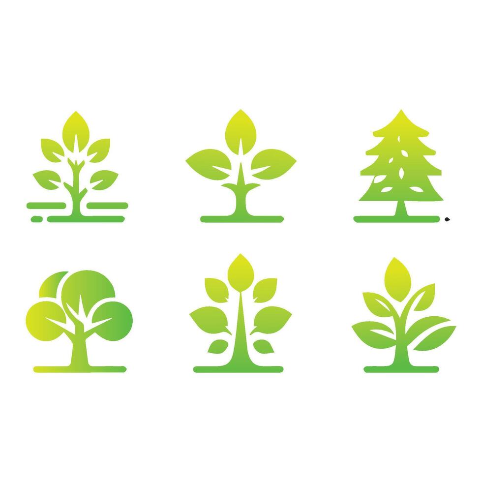 uppsättning av träd ikon begrepp av en stiliserade träd med löv vektor