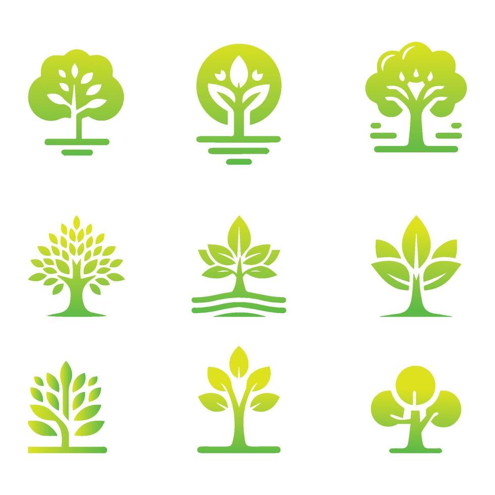 einstellen von Baum Symbol Konzept von ein stilisiert Baum mit Blätter vektor