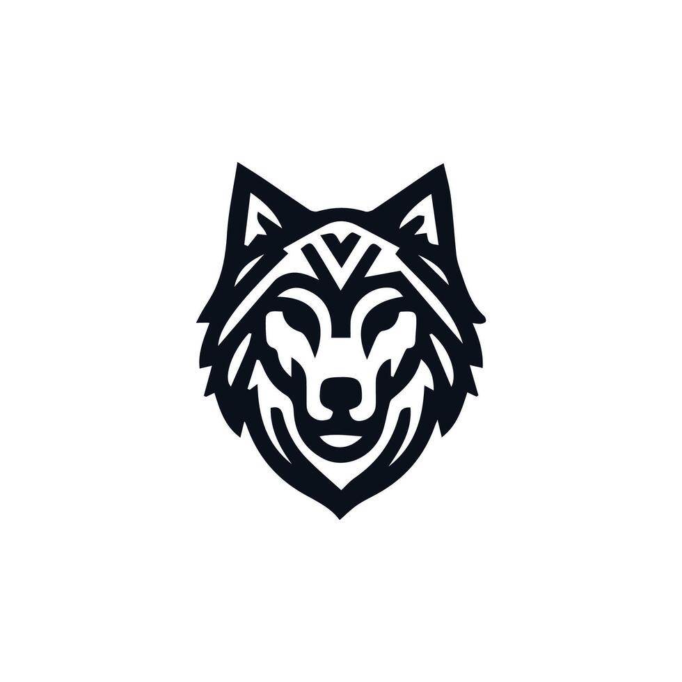 Wolf Logo Vorderseite Sicht, Wolf Kopf Silhouette Logo von Tier Gesicht Clip Art. Kojote Symbol Jäger Raubtier Tierwelt Symbol vektor