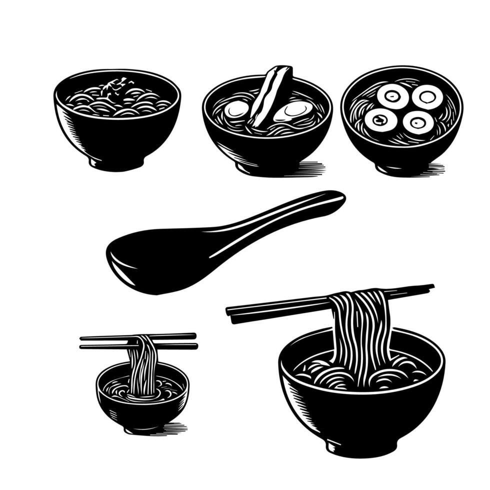 Ramen spaghetti. vektor illustration för maskot logotyp eller stickerasian japansk traditionell mat kök. klämma konst, meny, affisch, skriva ut, baner