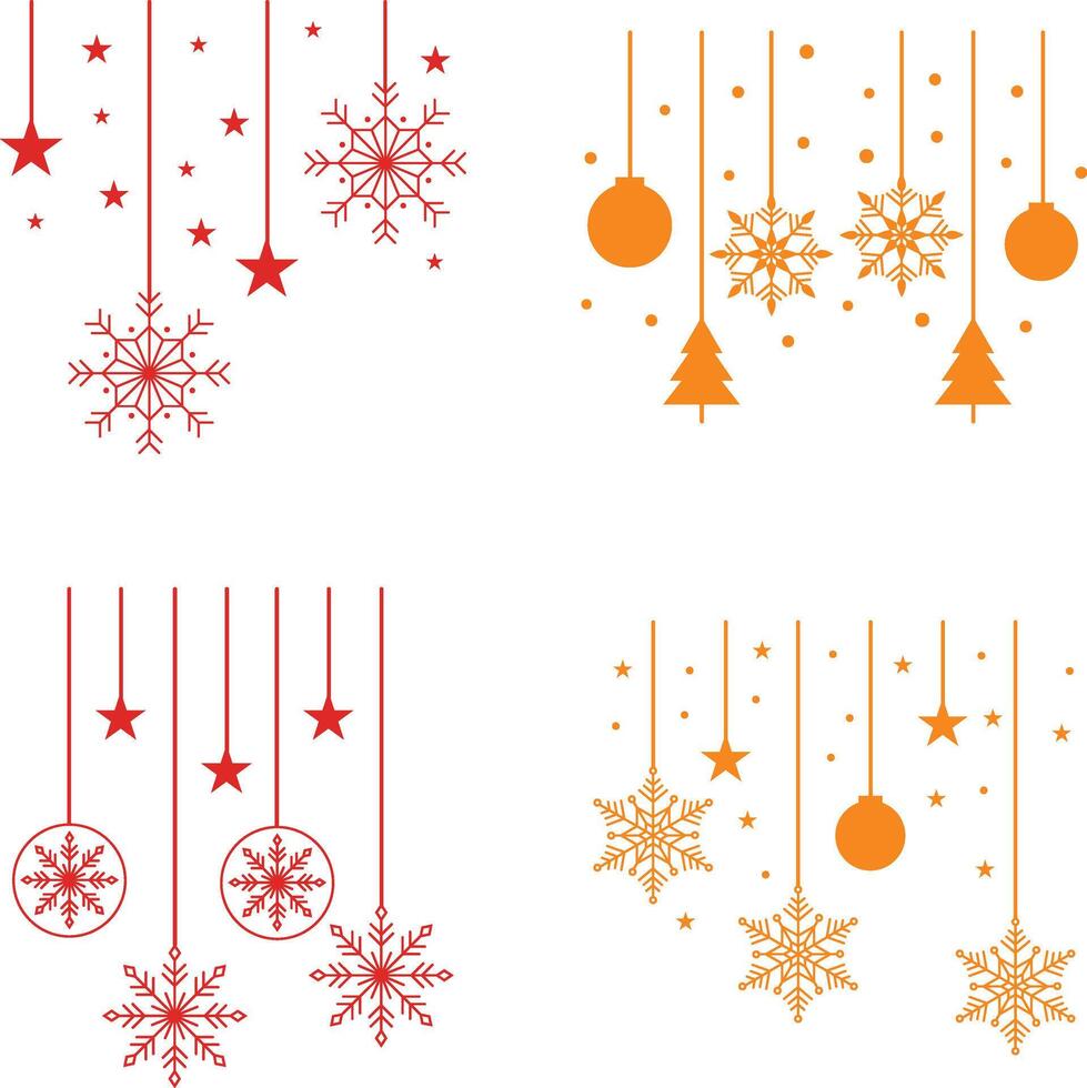 jul snöflingor hängande med platt design stil. vektor