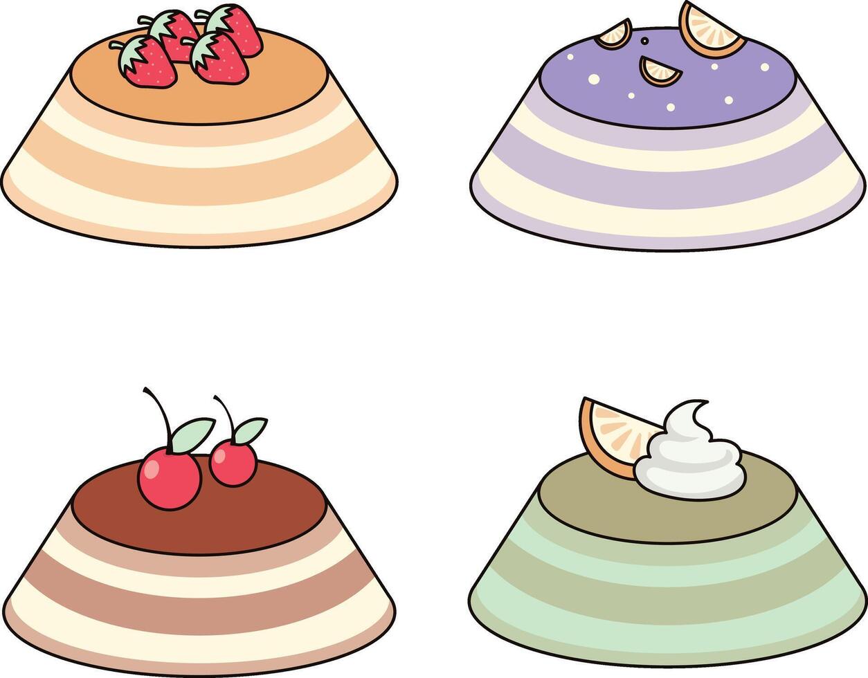 Süss Pudding Dessert im süß Karikatur Design. Vektor Illustration einstellen