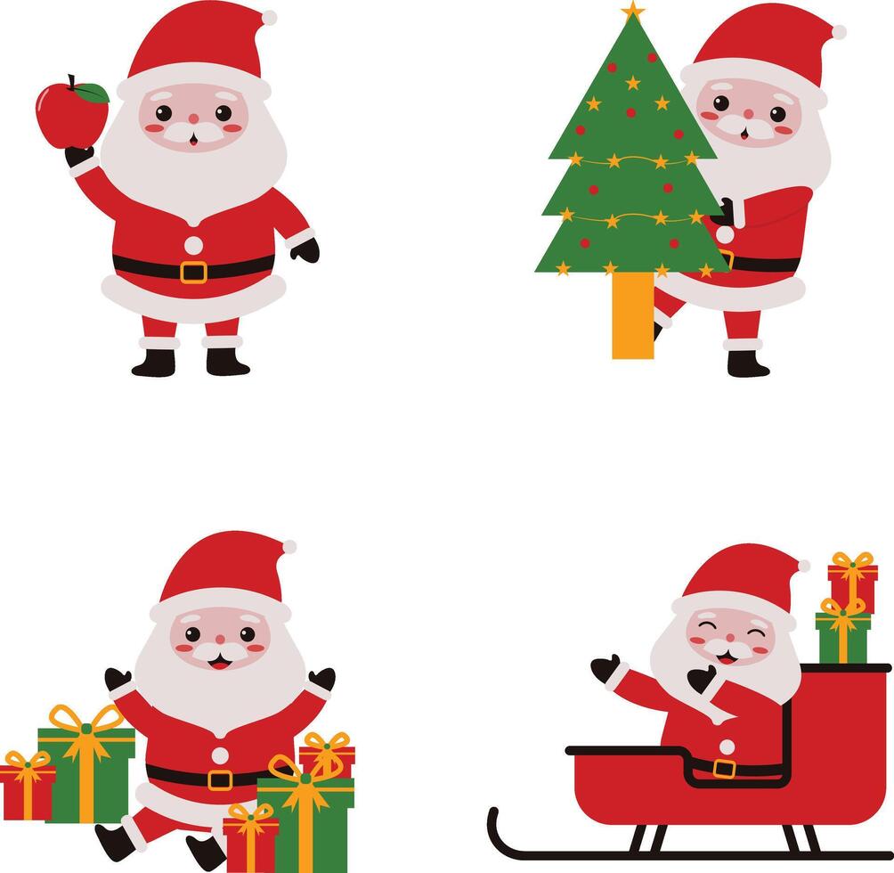 Weihnachten Santa Hut mit Karikatur Design Stil. Charakter Sammlung auf Weiß Hintergrund. Vektor Illustration