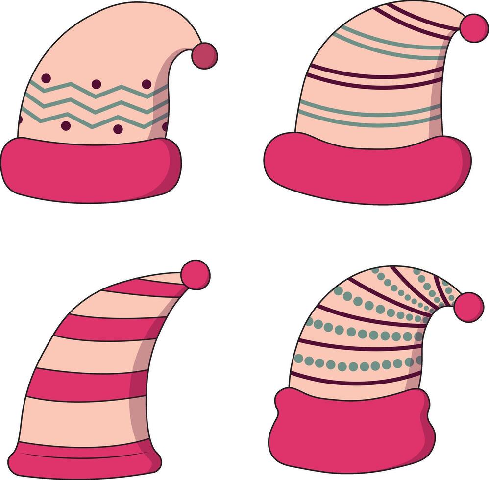 jul santa hatt illustration uppsättning. platt tecknad serie design. isolerat på vit bakgrund vektor