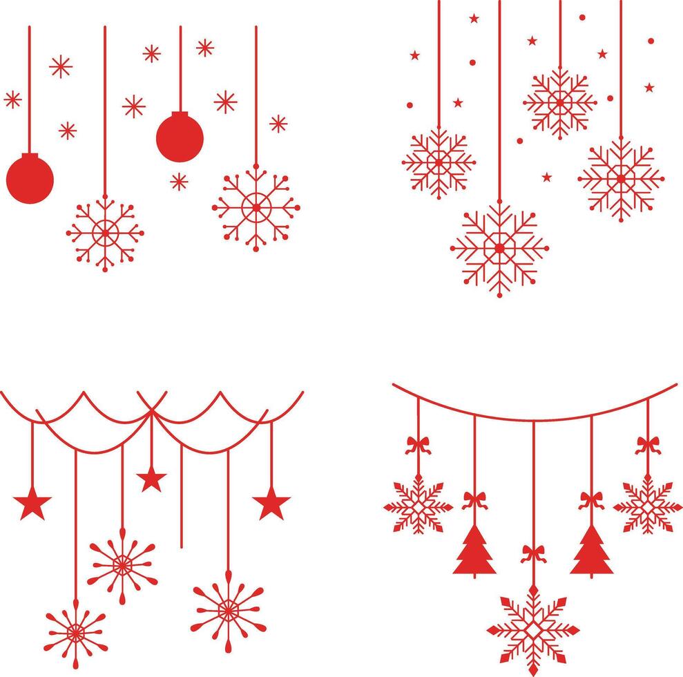 Weihnachten Schneeflocken hängend mit eben Design Stil. vektor