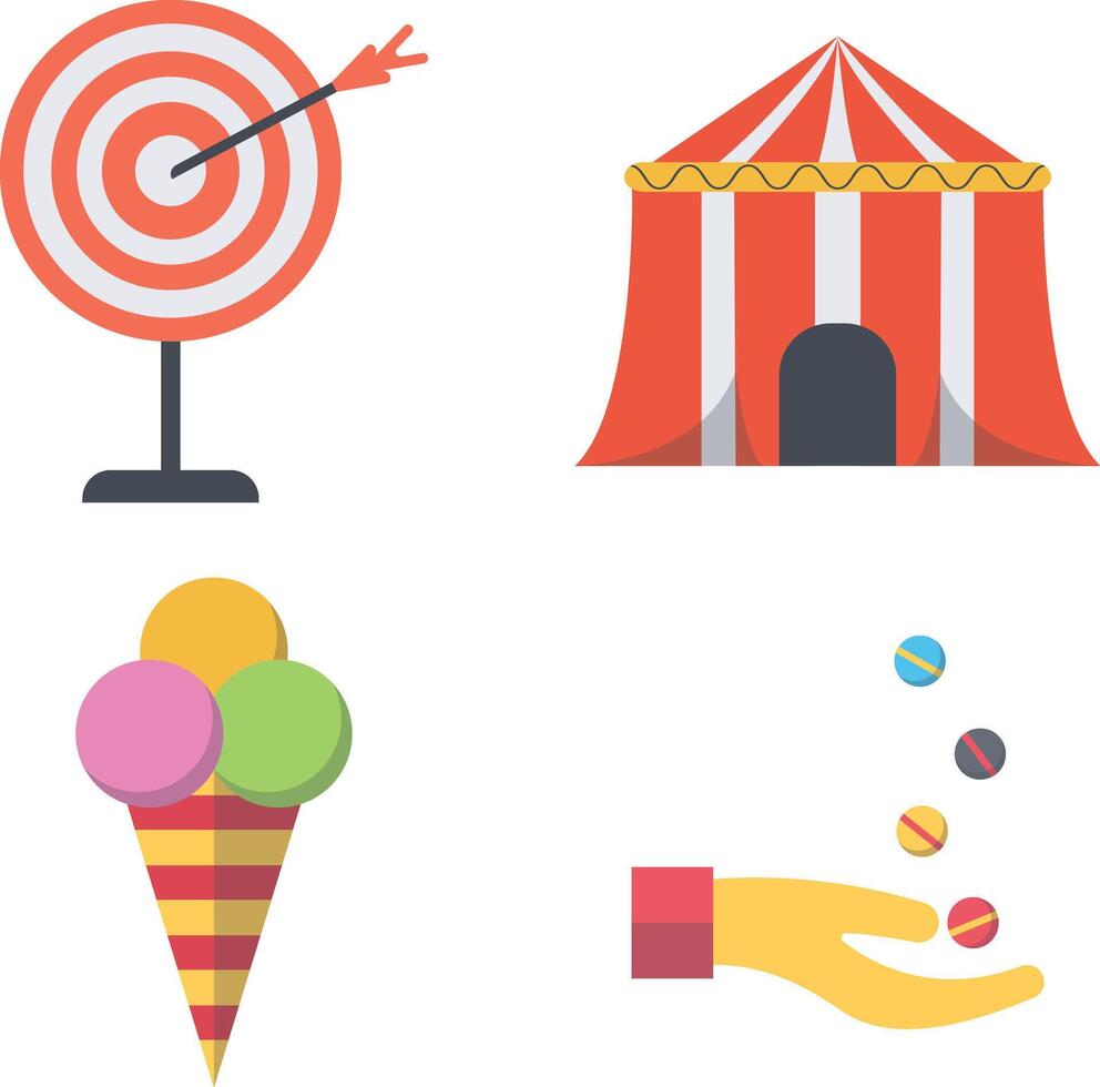 karneval cirkus Utrustning med platt tecknad serie former. isolerat på vit bakgrund. vektor